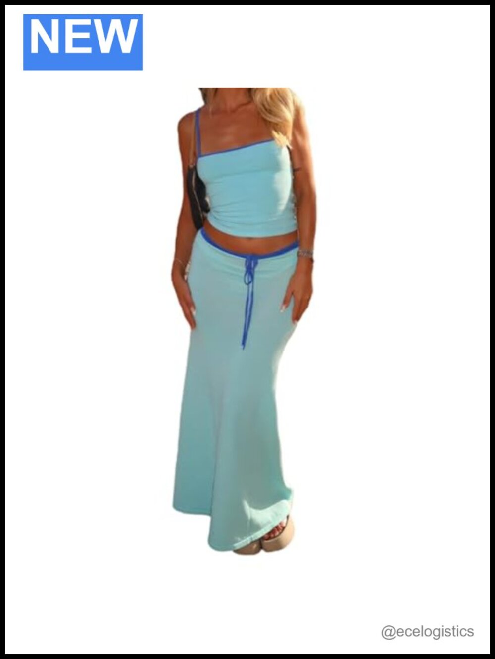 Women's 2 Piece Maxi Skirt Set Sleeveless Spaghetti Strap Top Drawstring Skirt